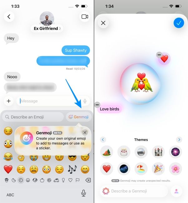 Genmoji on iPhone keyboard screenshots side by side Genmoji on iPhone keyboard screenshots side by side