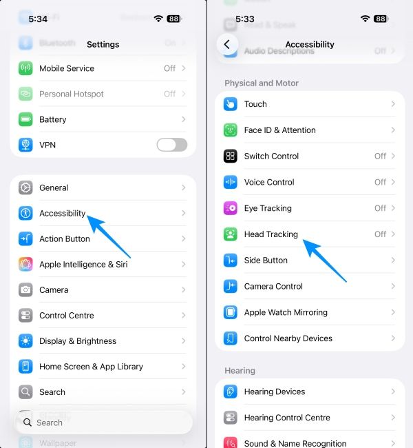 Go to Accessibility and select Head Tracking