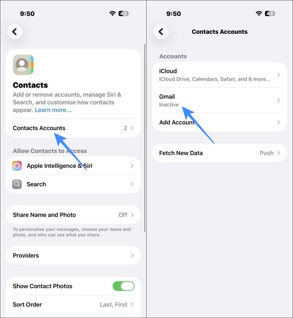 Go to Contact accounts and select which account to unsync