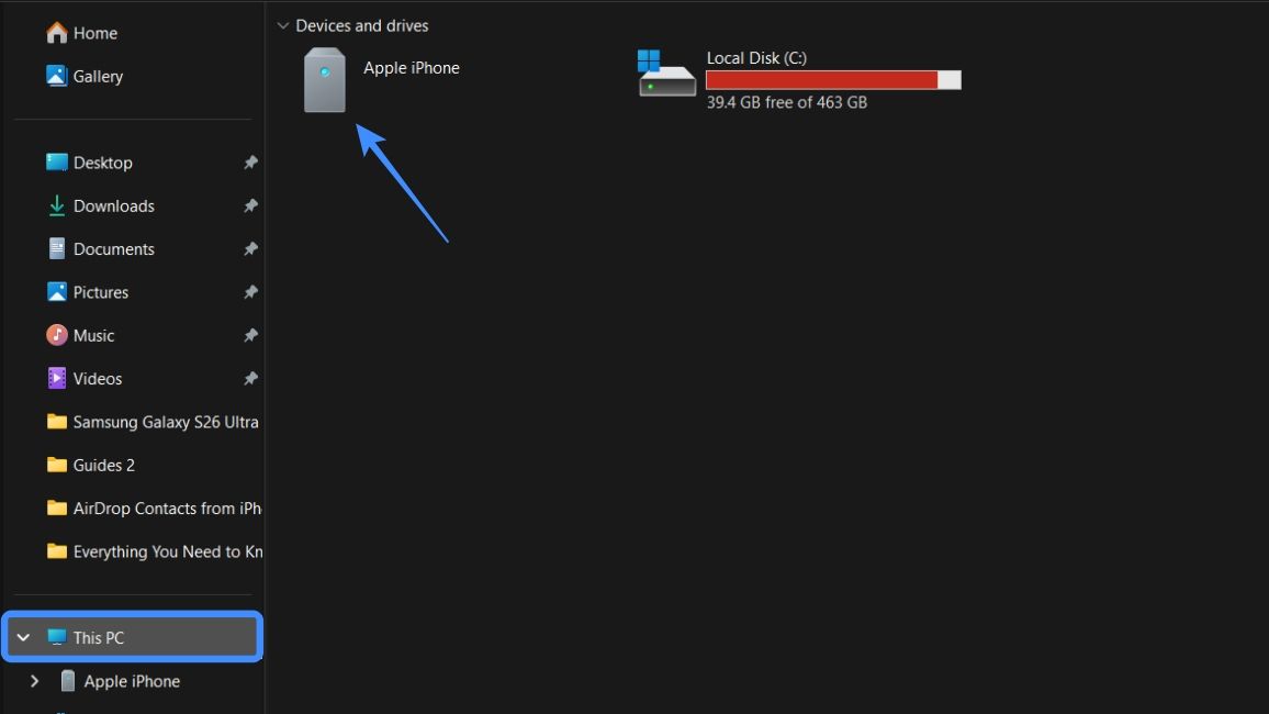Go to the iPhones folder in Windows File Manager