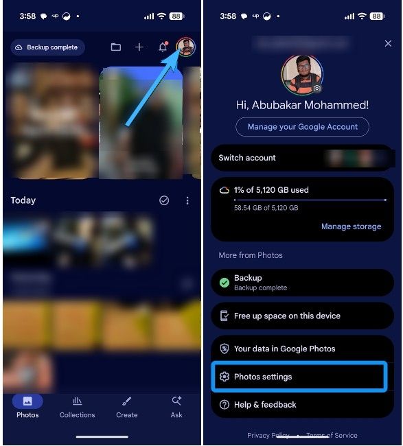 Google Photos Profile Picture and Photos Settings