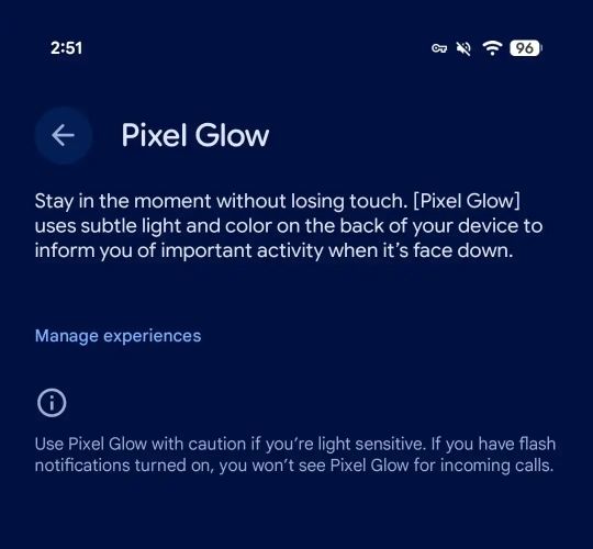 Google Pixel Glow Settings Page