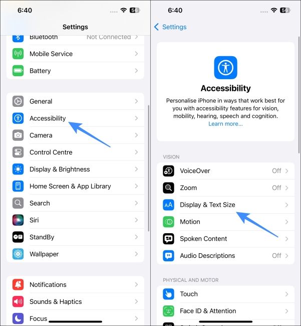 Head to Accessibility settings on iPhone
