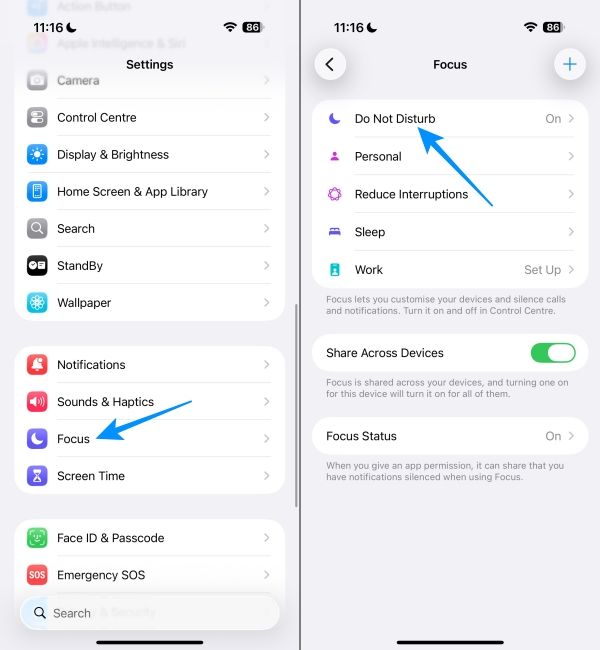 Head to Focus option and go to Do Not Disturn 
