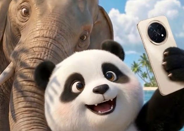 Huawei Nova 15 smartphone in the hands of a panda taking a selfie