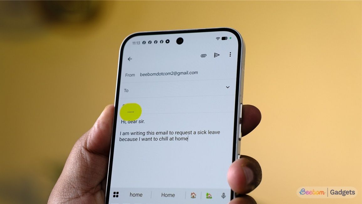 Nothing Essential Voice bubble appearing on top of an email 