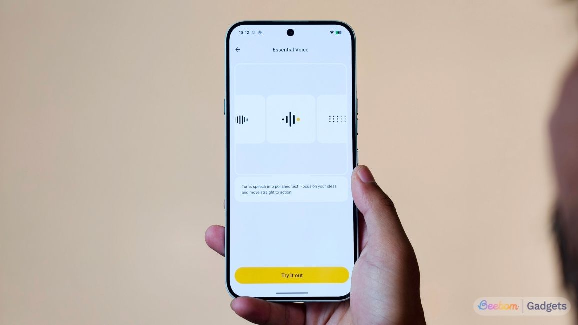 Nothing Essential Voice setuo screen shown in hands