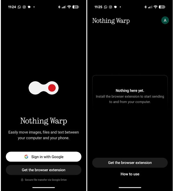 Nothing Warp home page