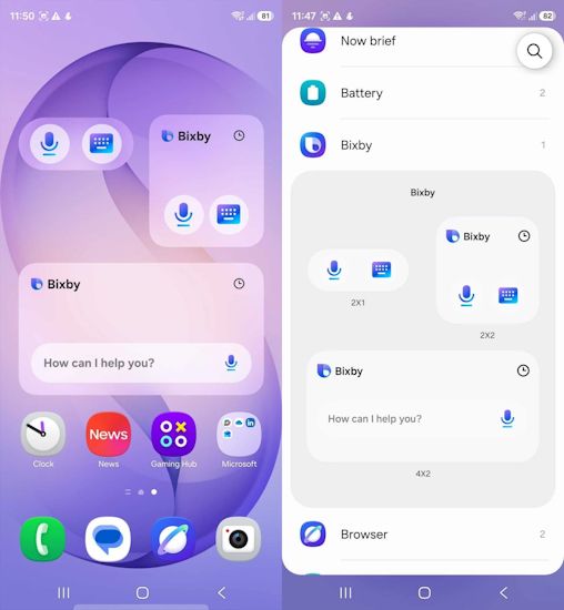 One UI 9 Bixby widgets showcased