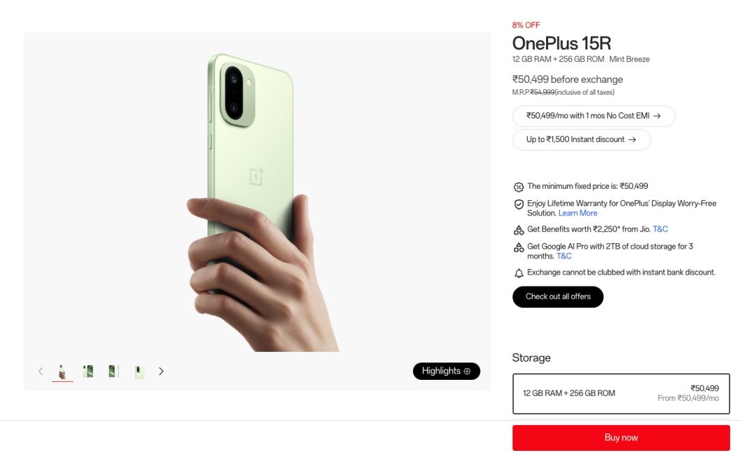 OnePlus 15R OnePlus Store Page Listing Screenshot