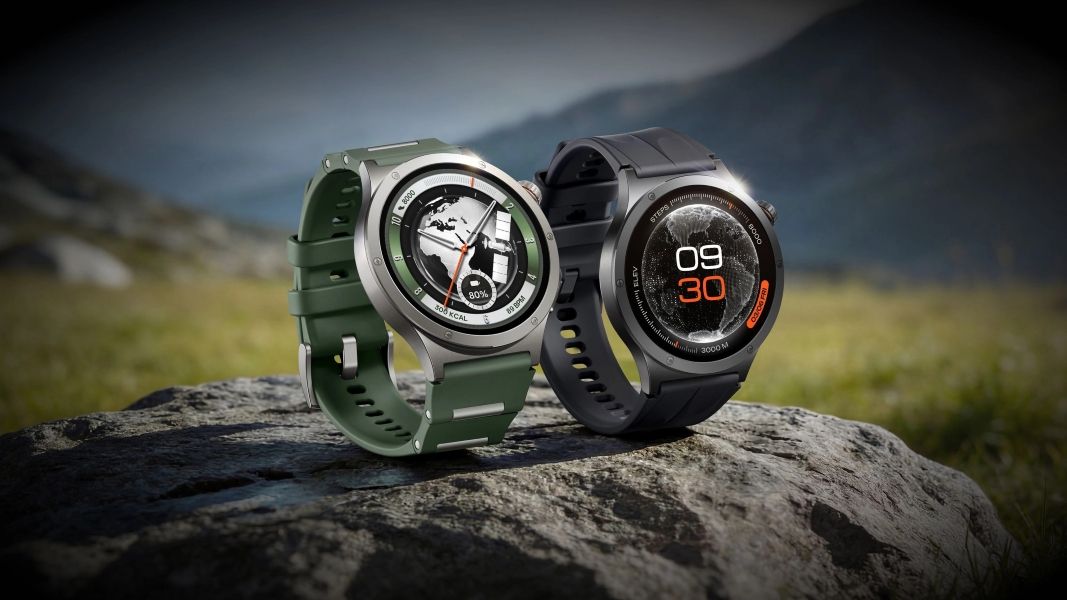 OnePlus Watch 4 in two colours on a rock