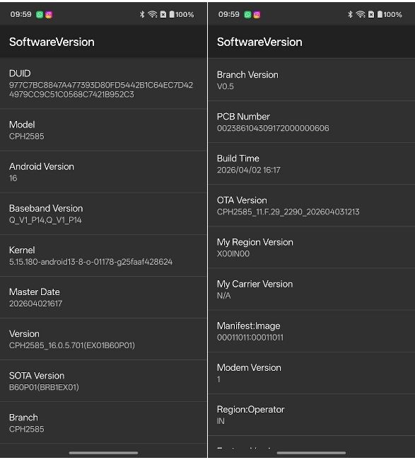 Oneplus detailed software version pages