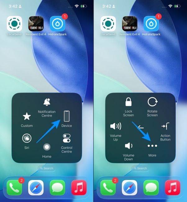 Open AssistiveTouch on iPhone and go to device then tap on More Open AssistiveTouch on iPhone and go to device then tap on More