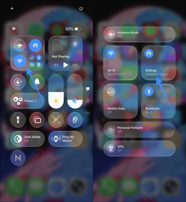 Open Control Center and Select AirDrop
