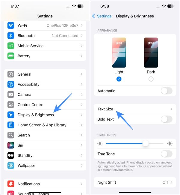 Open Display and brightness settings on your iPhone