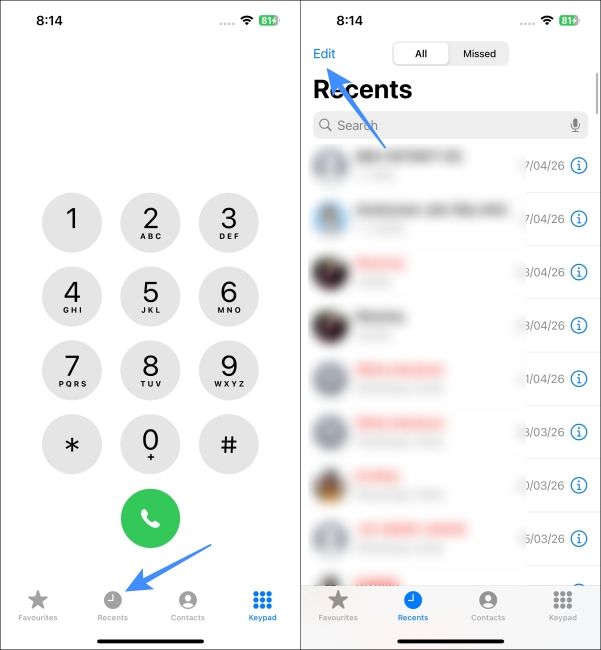 Open Recents on the Phone app on your iPhone