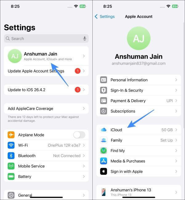 Open iCloud Settings on iPhone