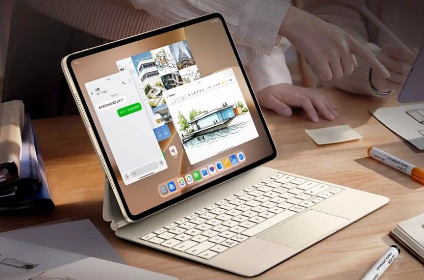 Oppo Pad 5 Pro on floating keyboard from the front