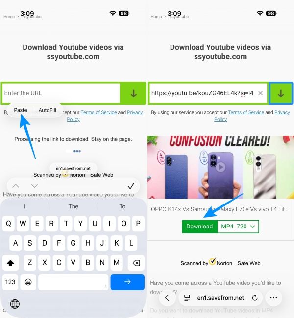 Paste video link and select Download quality 