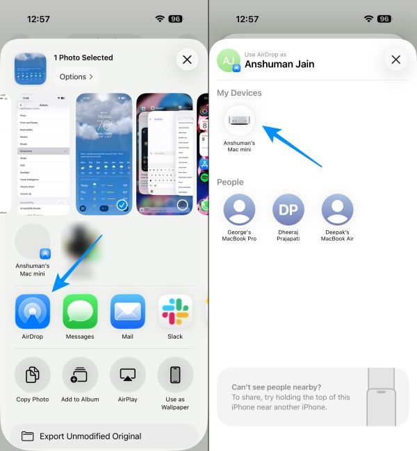 Pick AirDrop and select your Mac