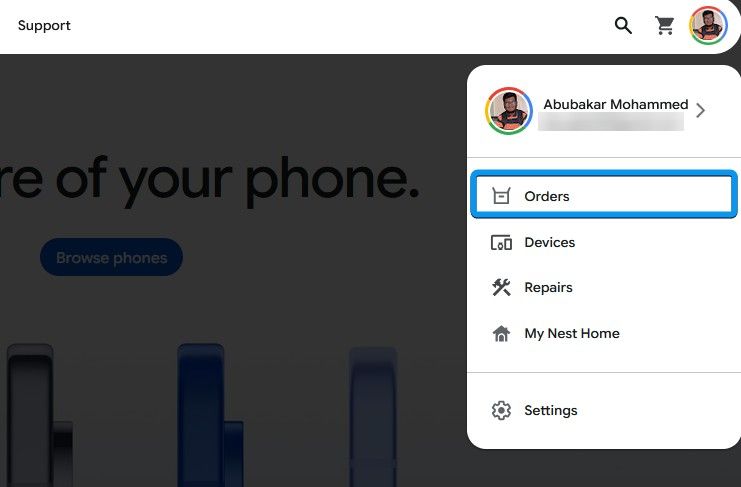 Google Store orders option