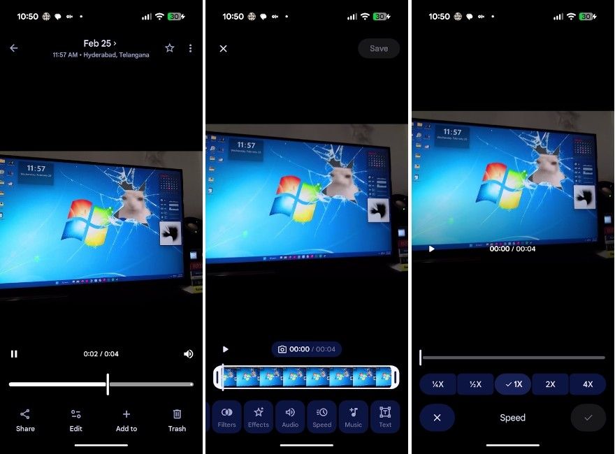 Google Photos video playback speed feature