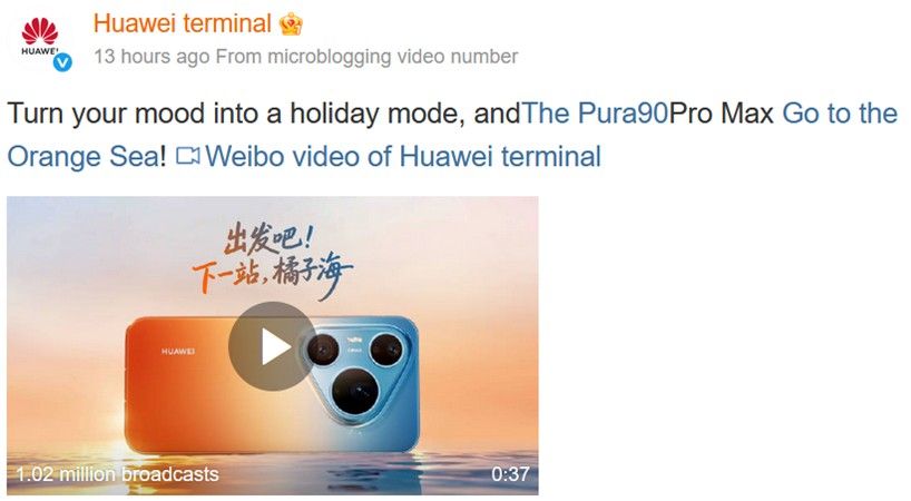 Huawei Pura 90 post on Weibo