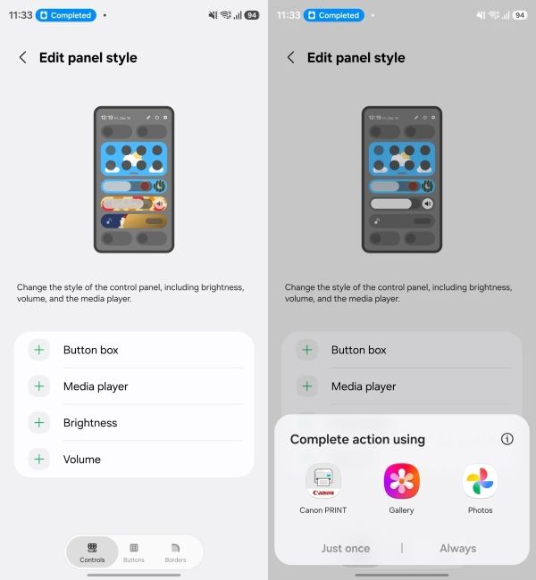 Quick Settings panel style options
