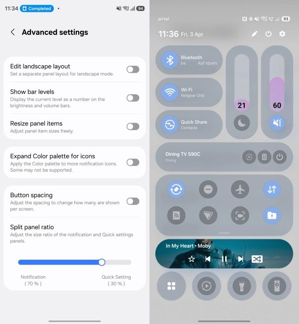 Quick Settings panel numbers 