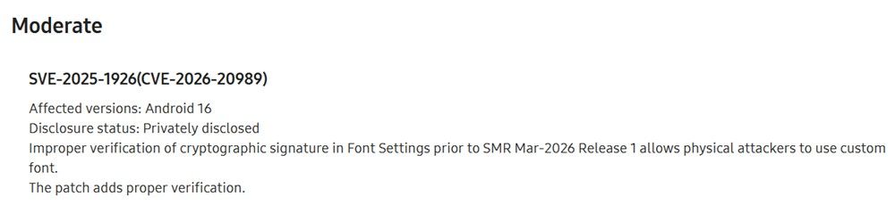 Samsung March Secutiry bulletin moderate vulnerability