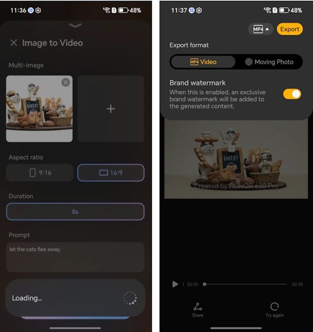 HONOR 600 Pro's on-device AI image to video generation HONOR 600 Pro's on-device AI image to video generation