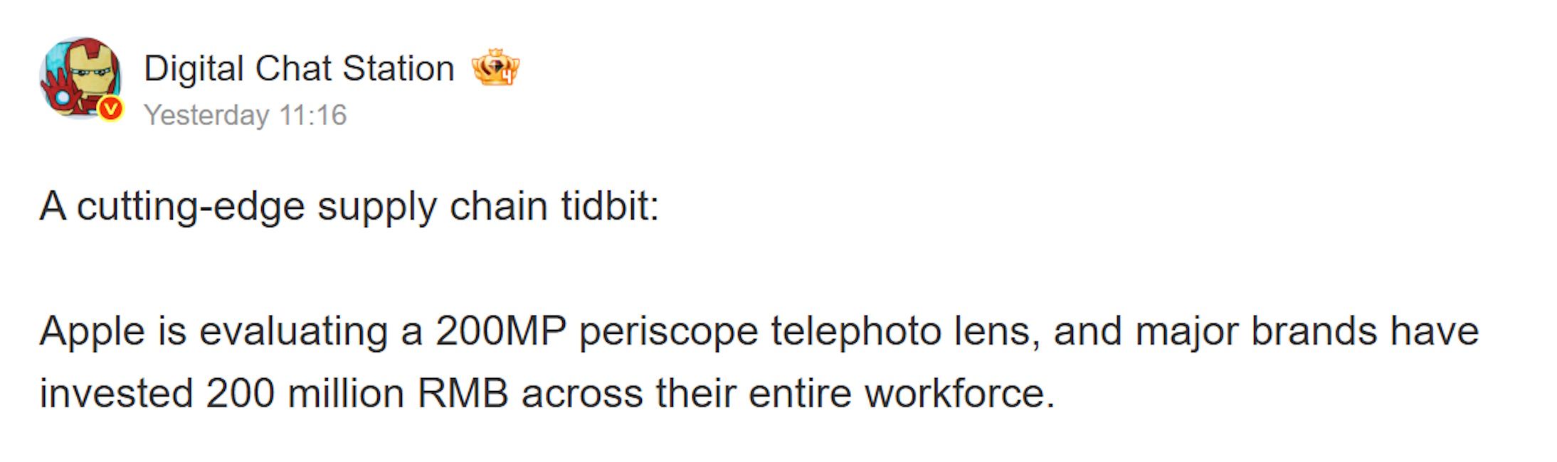 iPhone 200 MP camera reportedly in testing