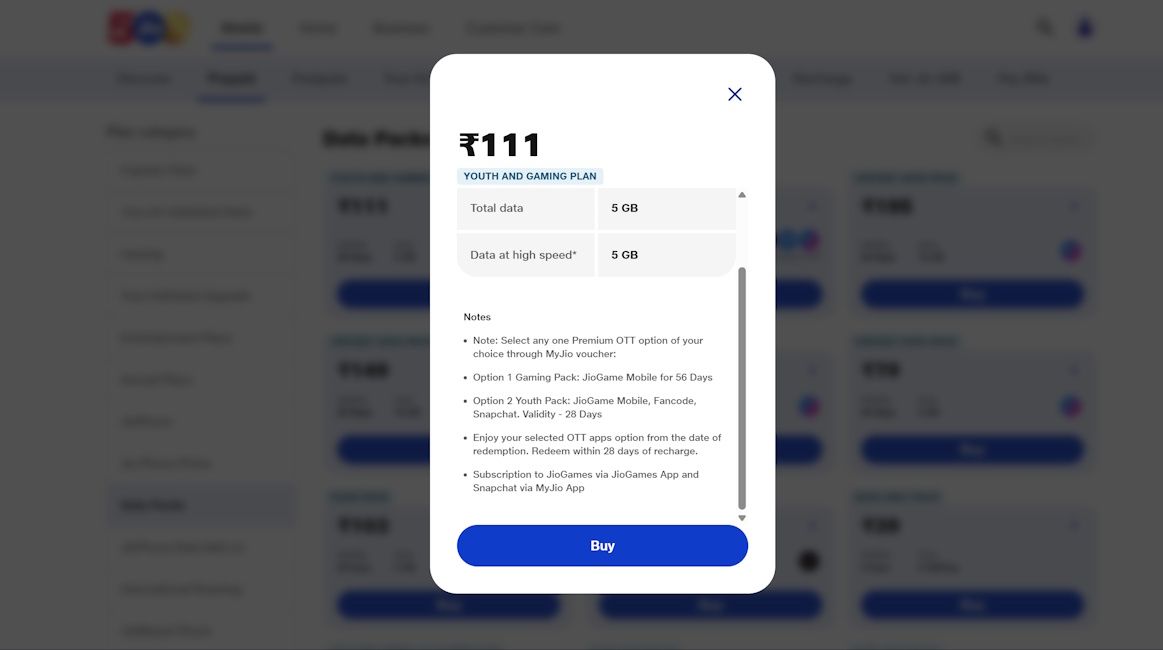 Jio Rs 111 prepaid plan