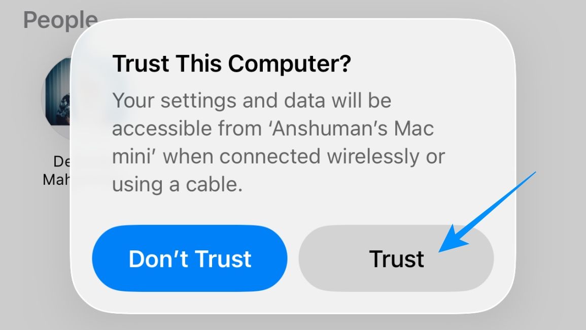 Select Trust on iPhone to Connect it to a computer