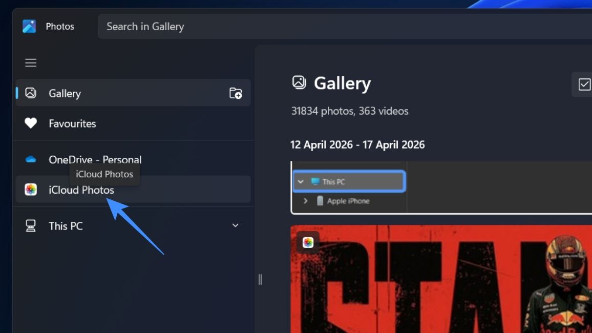 Select the iCloud Option in the Microsoft Photos App