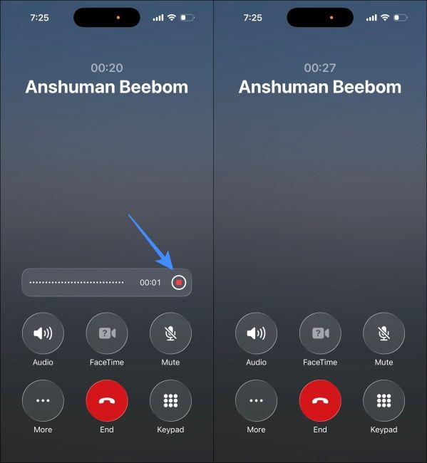 Stop call recording on iOS 26 iPhone screenshot