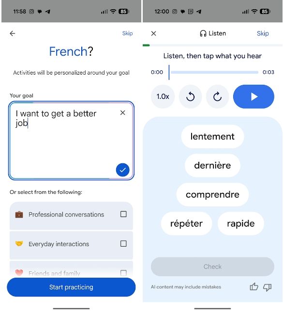 Pronunciation practice tool choosing french