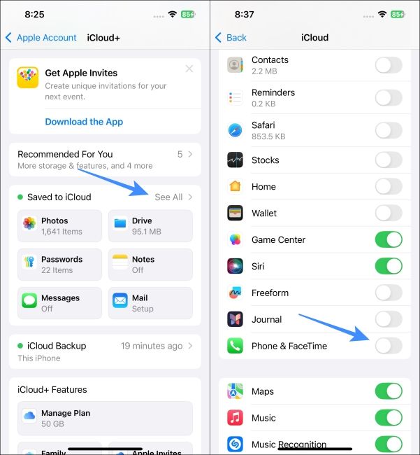 Turn off iCloud Sync for Phone and FaceTime App