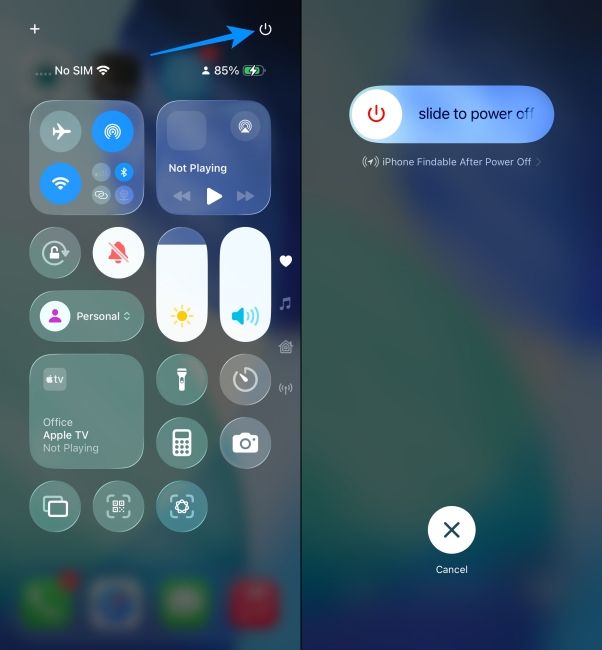 Turn off iPhone from Control Centre