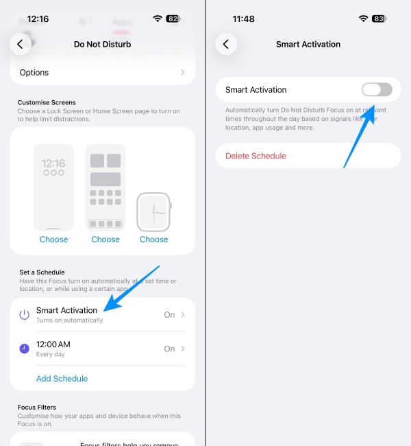 Turn off scheduled Do Not Disturb Smart Activation 