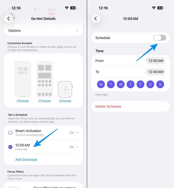 Turn off scheduled focus mode on iPhone