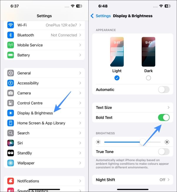 Turn on Bold text for iPhone screenshots