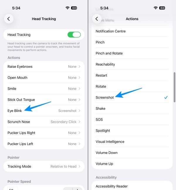 Turn on Head Tracking and select Eye Blink