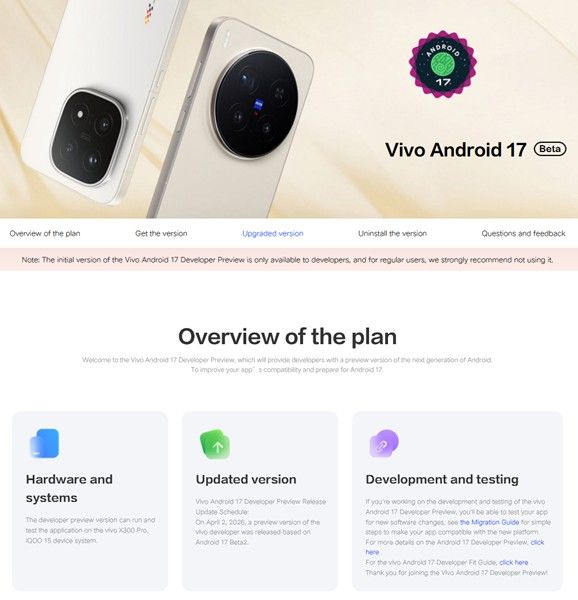 Android 17 Beta 2 website Vivo China