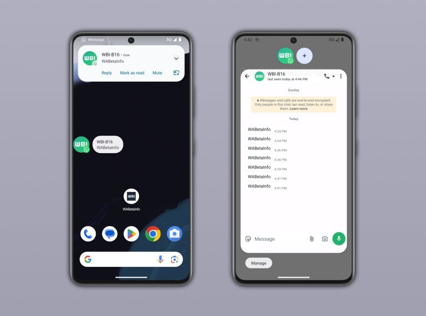 WhatApp Notifications bubbles feature preview