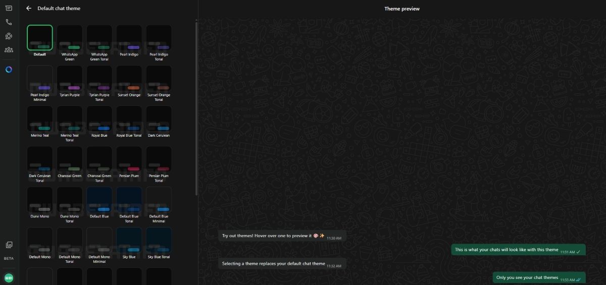 WhatsApp Web chat themes in action WhatsApp Web chat themes in action