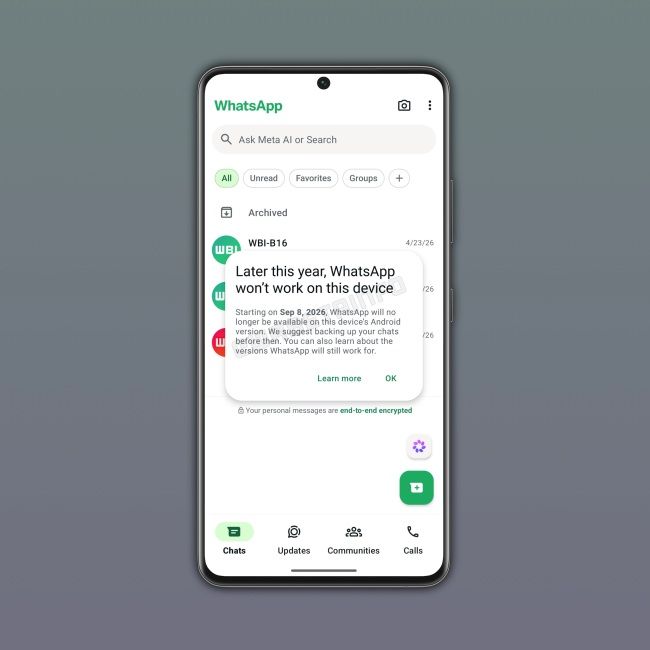 WhatsApp image showing alert for outdated version