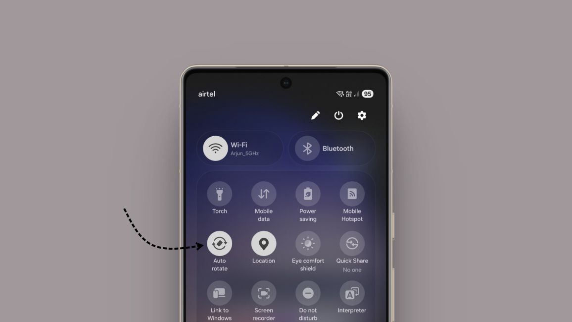showing auto rotate option in samsung quick settings panel