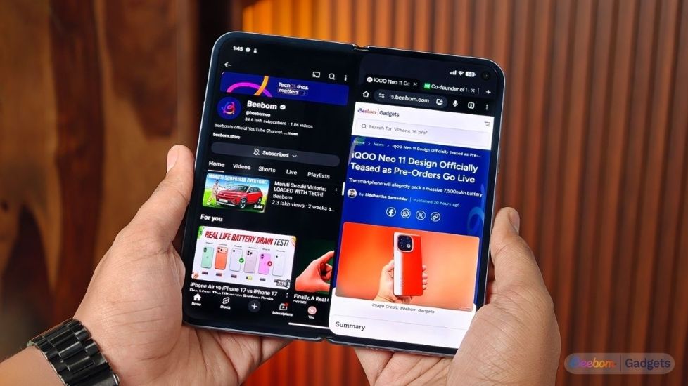 Google Pixel Foldable smartphone unfolded held with both hands