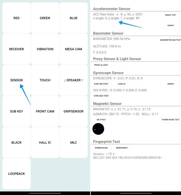 one ui screenshot showing how to calibrate accelerometer sensor